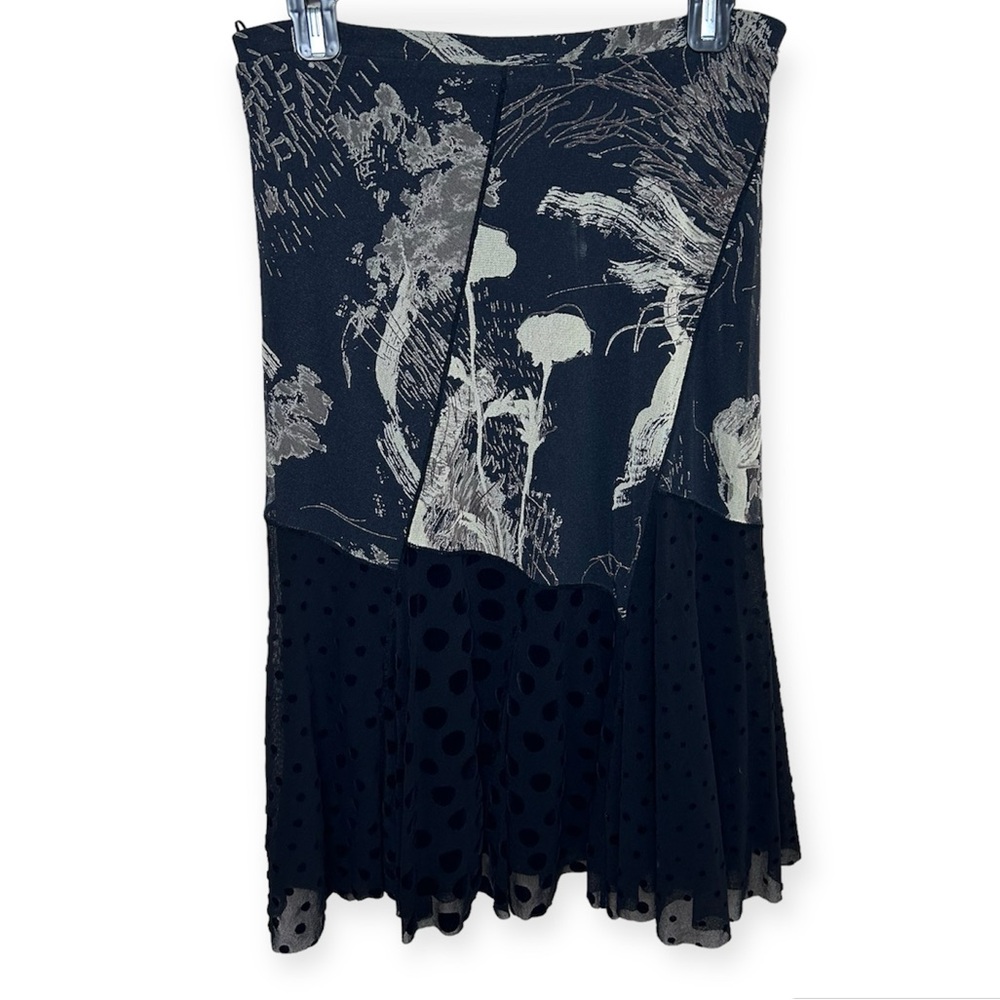 Fuzzy Midi Mesh Polka Dot Abstract Black Skirt - image 1